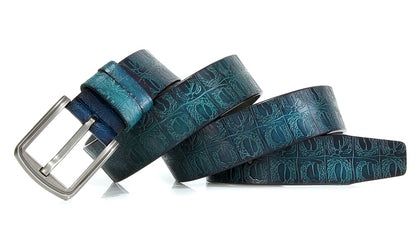 Black / 100 cm Men's Designer Embossed Genuine Leather Belt - skyjackerz