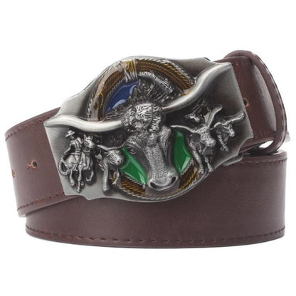 B - Brown / 105 cm Cowboy Style Men's Genuine Leather Belt - skyjackerz
