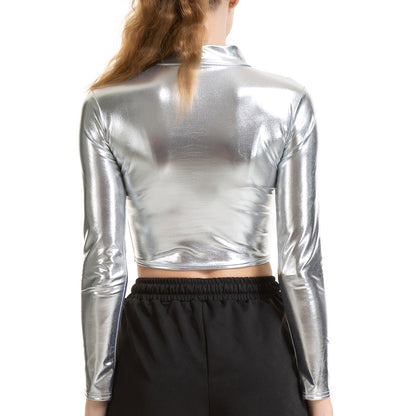 Women Leather Glossy Club Top - skyjackerz