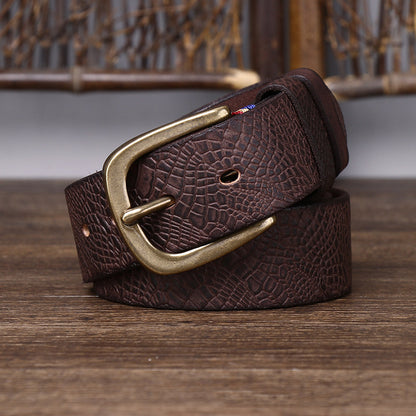 Men's Designer Brass Buckle Leather Belt - skyjackerz