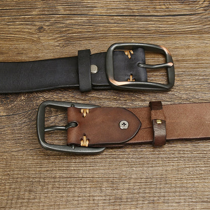 Black / 105 cm Men's Handmade Vintage Pin Buckle Leather Belt - skyjackerz