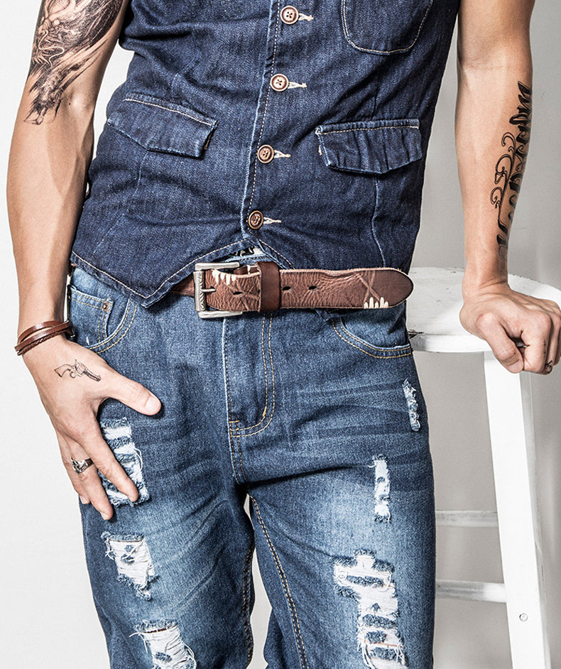 Men's Designer Retro Leather Belt - skyjackerz