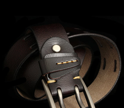 Black / 105 cm British Style Double Pin Leather Belt for Men - skyjackerz