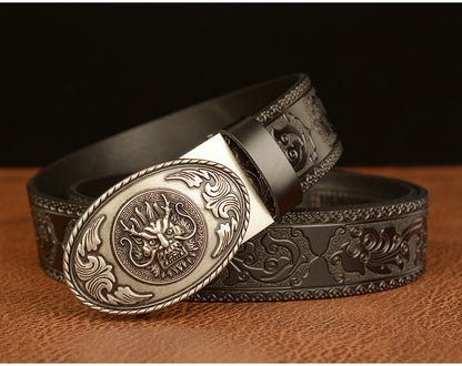 Gold - Black / 110 cm Men's Luxury Belt with Chinese Dragon Totem Buckle - skyjackerz