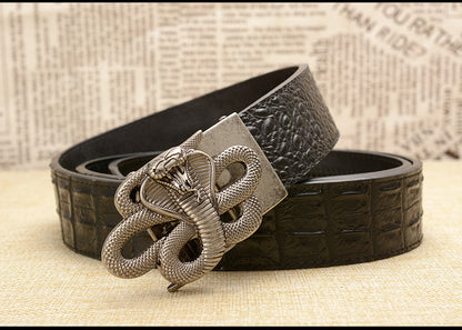 Gold - Black / 105 cm Designer Automatic Leather Belt for Men - Cobra Buckle - skyjackerz