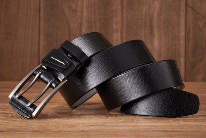 Black - 3.8 cm / 105 cm Men's Fancy Leather Belt with Double Pin Buckle - skyjackerz