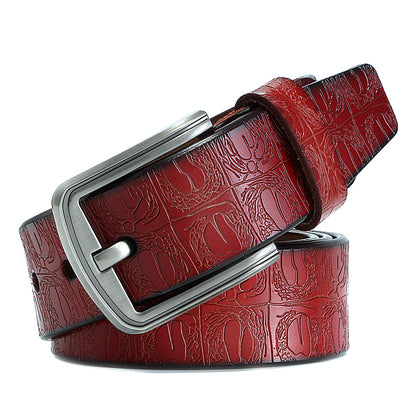 Red / 100 cm Men's Designer Embossed Genuine Leather Belt - skyjackerz