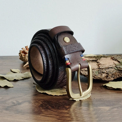 Coffee / 100 cm Men's Serpentine Strap Pin Buckle Leather Belt - skyjackerz