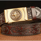 Gold - Brown / 105 cm Lion King Alloy Buckle Leather Belt For Men - skyjackerz