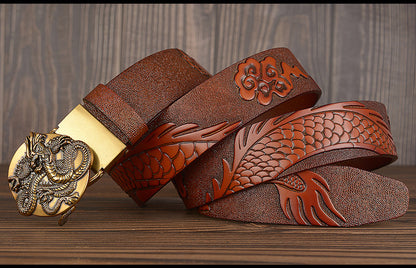 Black / 105 cm Luxury Designer Dragon Leather Belt for Men - skyjackerz