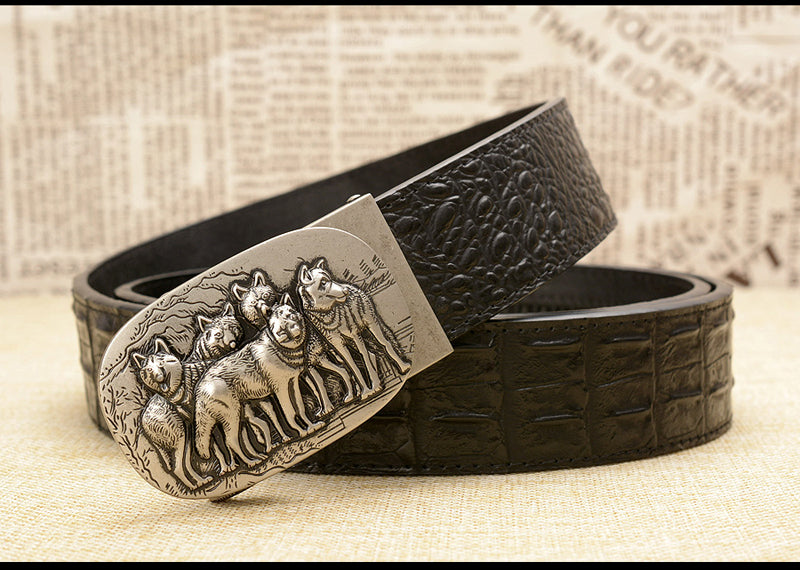 Wolf Pack Automatic Leather Belt For Men - skyjackerz