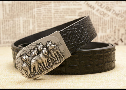 Gold - Black / 105 cm Luxury Automatic Leather Belt for Men - Wolf Pack Design - skyjackerz