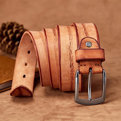 Light Brown / 105 Men's Handmade Casual Cowhide Leather Belt - skyjackerz