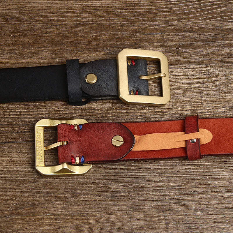 Retro Thick Square Buckle Leather Belt For Men - skyjackerz