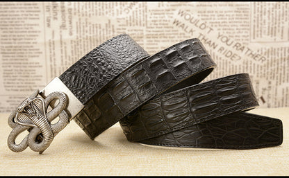 Gold - Black / 105 cm Designer Automatic Leather Belt for Men - Cobra Buckle - skyjackerz