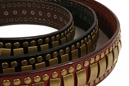 Black / 105 cm Men's Studded Genuine Leather Belt with Rivets - skyjackerz