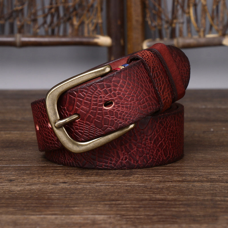 Men's Designer Brass Buckle Leather Belt - skyjackerz