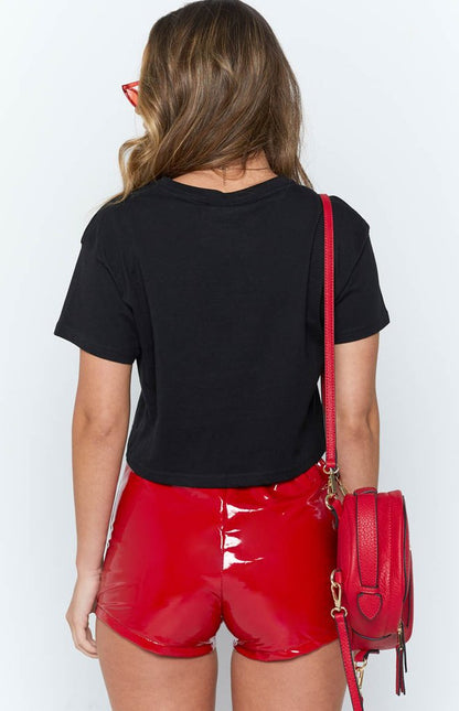 Black / S Women Faux Leather Lace-Up Shorts - skyjackerz