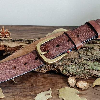 Khaki / 100 cm Men's Serpentine Strap Pin Buckle Leather Belt - skyjackerz