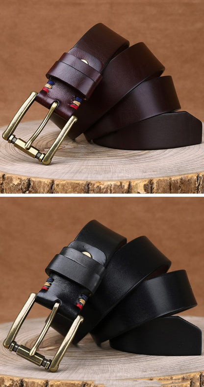 Black / 105 cm Men's Fashionable Vintage Leather Belt for Jeans - skyjackerz