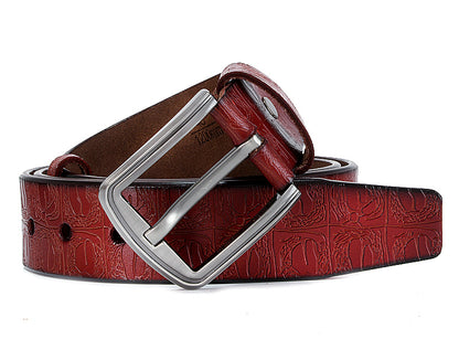 Black / 100 cm Men's Designer Embossed Genuine Leather Belt - skyjackerz