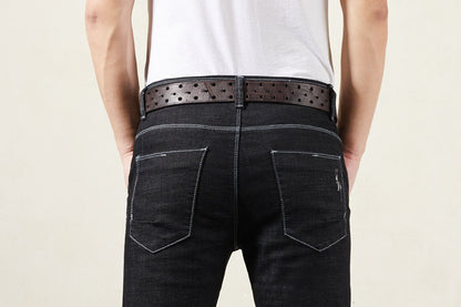 Reddish Brown / 105 cm Men's Designer Double Pin Leather Belt - skyjackerz