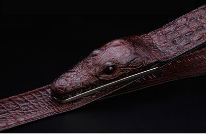 Black / 105 cm Men's Stylish Crocodile Leather Belt - skyjackerz