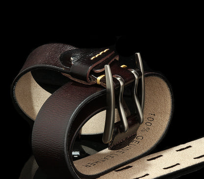 Black / 105 cm British Style Double Pin Leather Belt for Men - skyjackerz