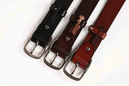 Black / 105 cm Men's Heavy Metal Rivet Leather Belt - skyjackerz