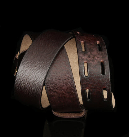 Black / 105 cm British Style Double Pin Leather Belt for Men - skyjackerz