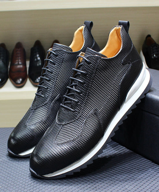 Black / 7 Handcrafted Genuine Leather Oxford Sneakers - skyjackerz