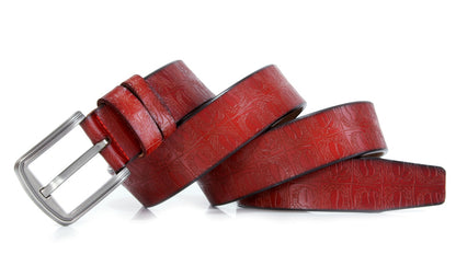 Black / 100 cm Men's Designer Embossed Genuine Leather Belt - skyjackerz