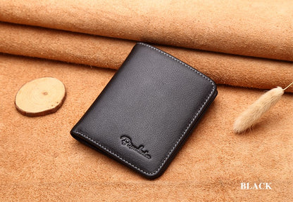 Without Box / Black stitching Men's Leather Business Mini Coin Wallet - skyjackerz