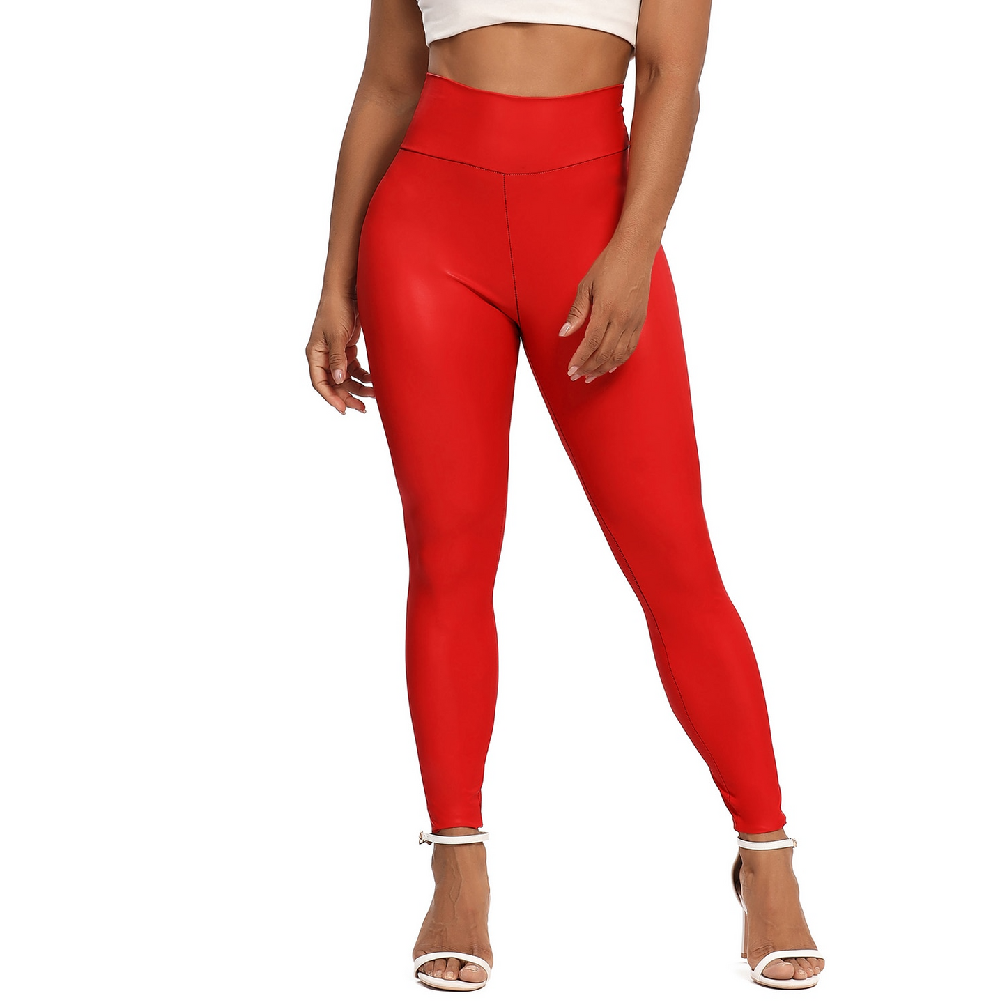 Red / S Women's Plain Leather Yoga Pants - skyjackerz
