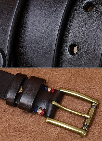 Black / 105 cm Men's Fashionable Vintage Leather Belt for Jeans - skyjackerz