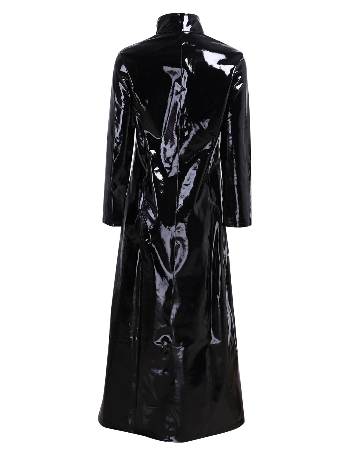 Women's Wet look Long Leather Dress - skyjackerz