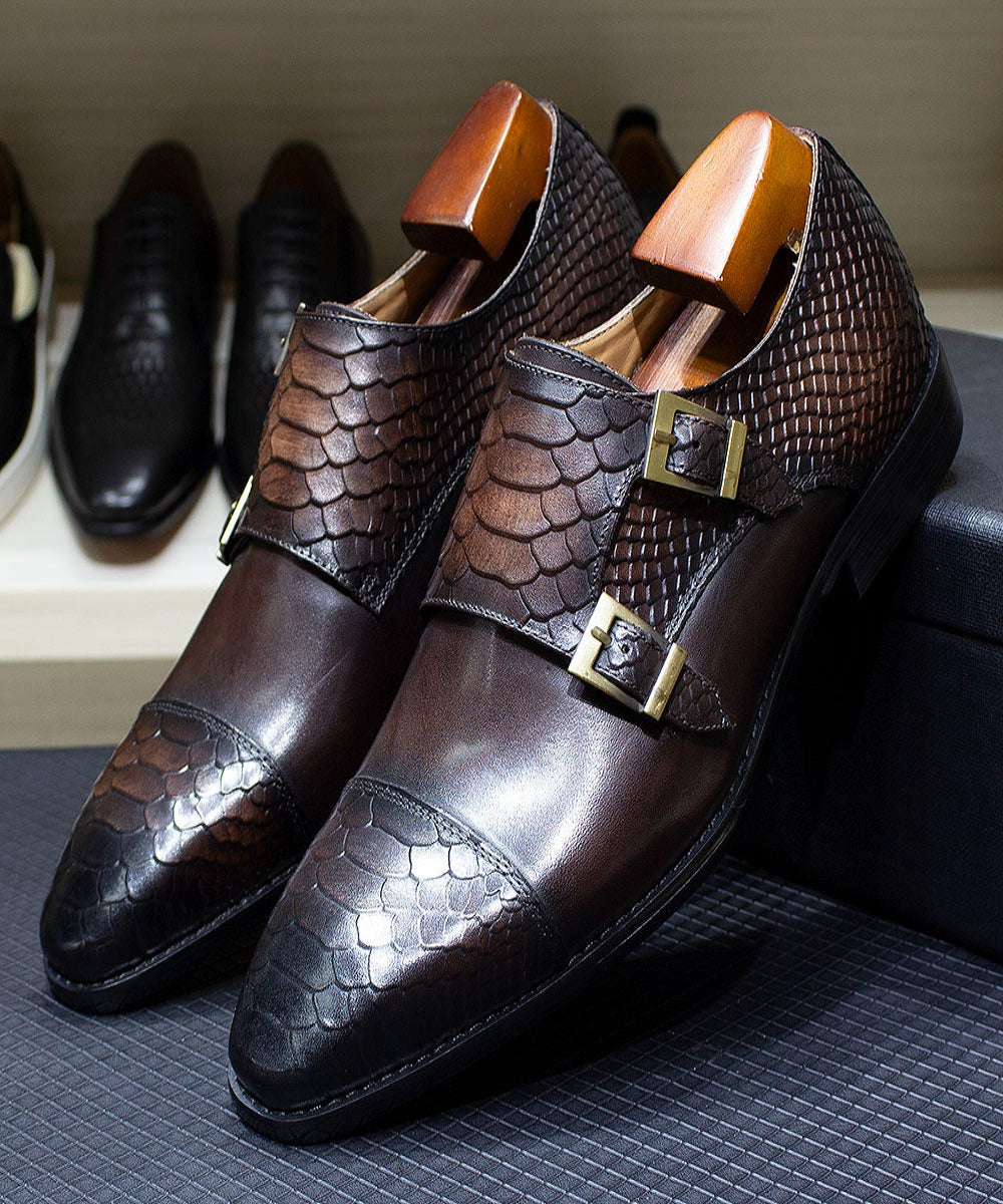 Dark Brown / 6 Men's Leather Designer Scales Shoes - skyjackerz
