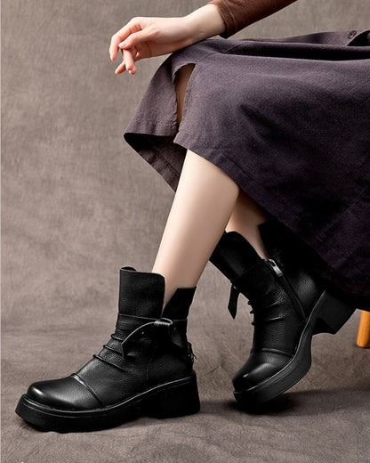 Black / 5 Retro Chunky Platform Mid-Calf Boots - skyjackerz