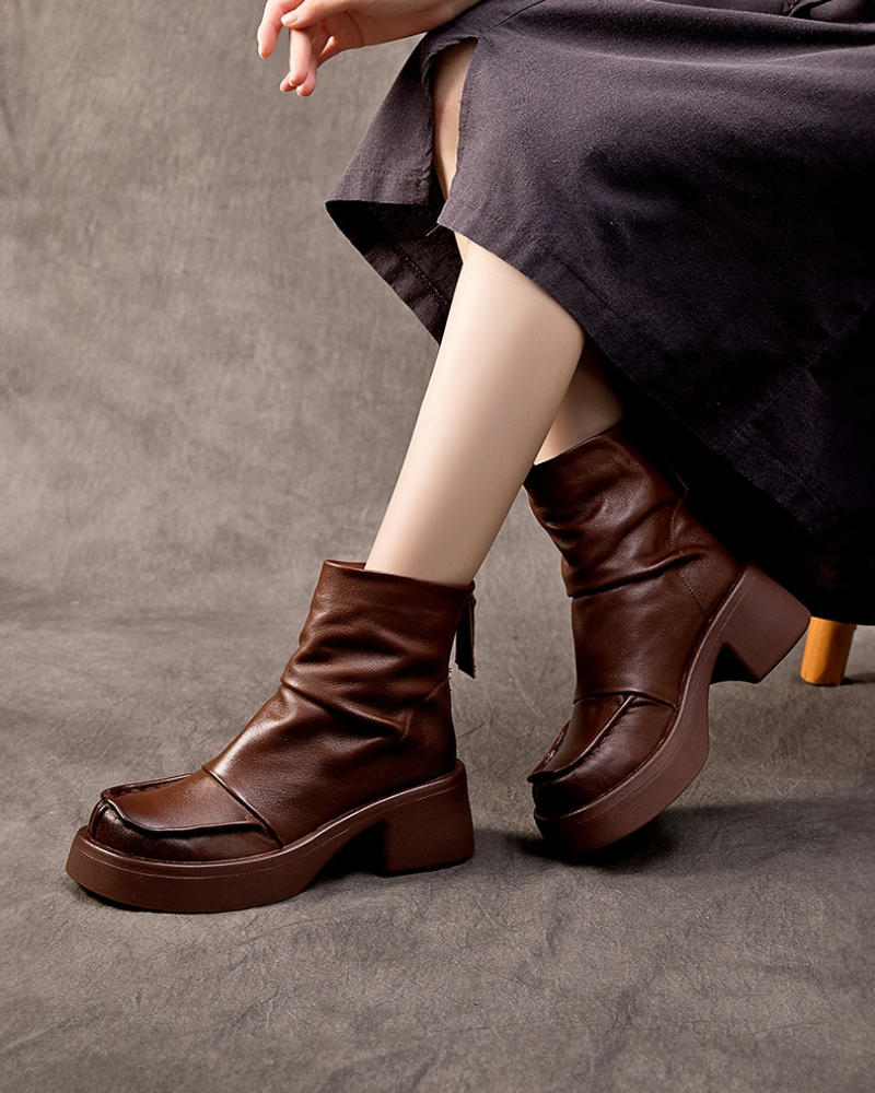 Brown / 5 Women's Back Zipper High-Heel Boots - skyjackerz