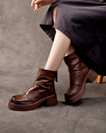Brown / 5 Women's Back Zipper High-Heel Boots - skyjackerz