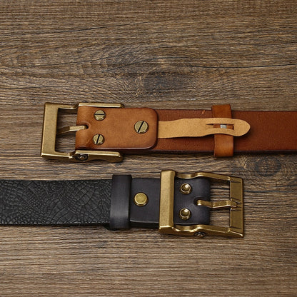 Black / 105 cm Men's Wide Leather Belt for Jeans - skyjackerz