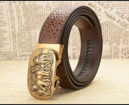 Silver - Black / 105 cm Luxury Automatic Leather Belt for Men - Wolf Pack Design - skyjackerz