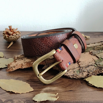 Khaki / 100 cm Men's Serpentine Strap Pin Buckle Leather Belt - skyjackerz