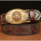 Gold - Coffee / 110 cm Chinese Dragon Totem Alloy Leather Belt For Men - skyjackerz