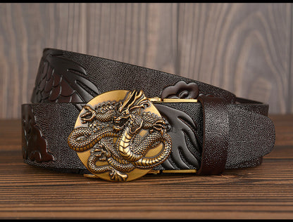Black / 105 cm Luxury Designer Dragon Leather Belt for Men - skyjackerz