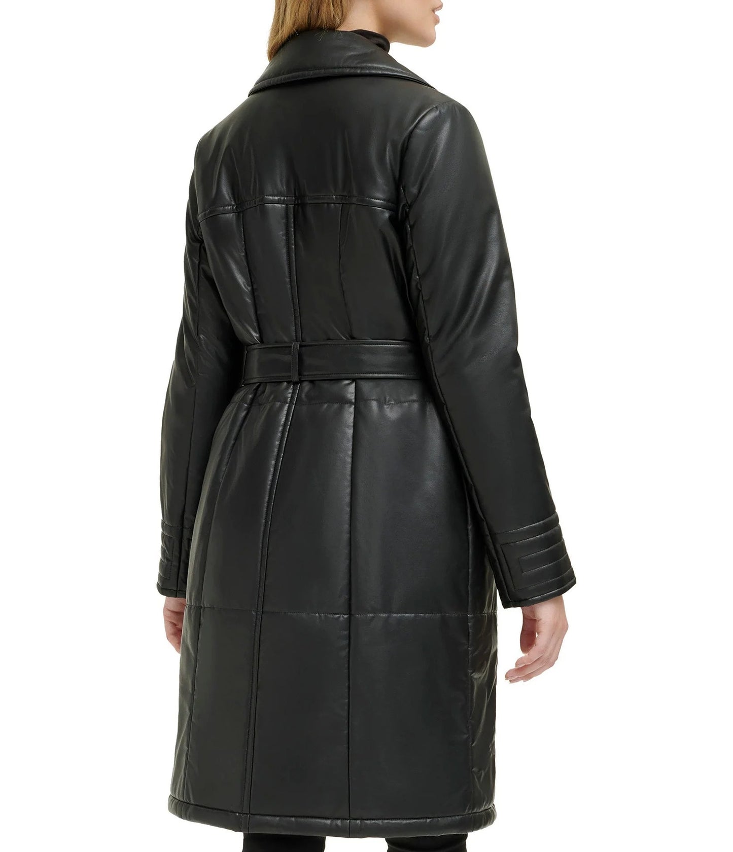 Women's Quilted Faux Leather Trench Coat