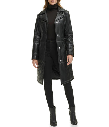 Small Women's Quilted Faux Leather Trench Coat - skyjackerz