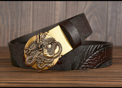 Black / 105 cm Luxury Designer Dragon Leather Belt for Men - skyjackerz