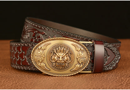 Gold - Black / 110 cm Men's Luxury Belt with Chinese Dragon Totem Buckle - skyjackerz