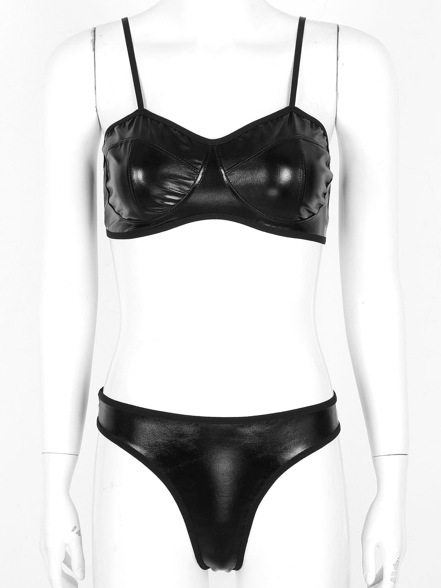 Black / S Leather Black Bikini Set - skyjackerz